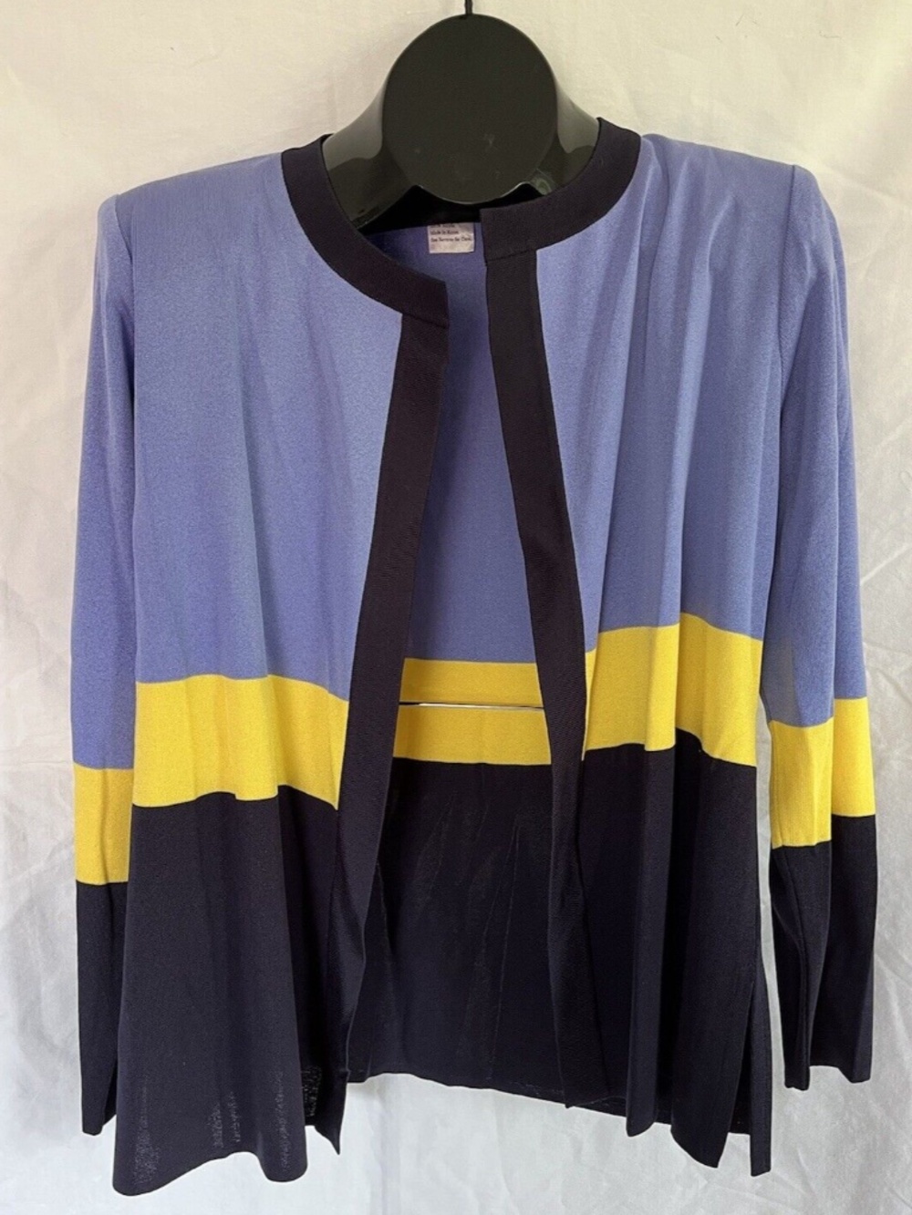 EXCLUSIVELY MISOOK Size M Acrylic Open Cardigan Navy Blue Yellow Stripe